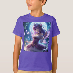 Anime Flicka Violett Fjärilsvinge Måne Älva  T Shirt