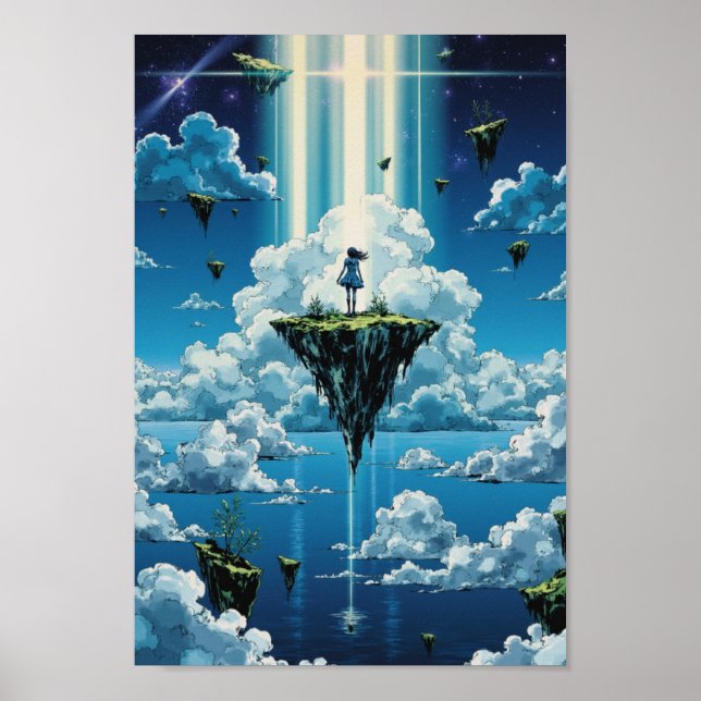 Anime Flytande Himmelöar Fantasy Väggkonst (Framsidan)