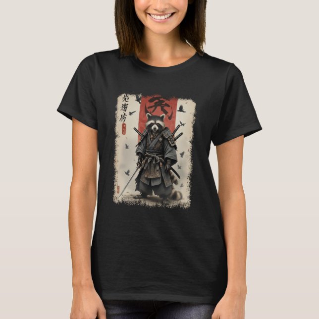 Anime for Men, Samurai Raccoon Graphic, Japanese W T Shirt (Framsida)