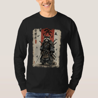 Anime for Men, Samurai Raccoon Graphic, Japanese W T Shirt