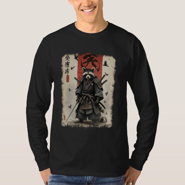 Anime for Men, Samurai Raccoon Graphic, Japanese W T Shirt (Framsida)