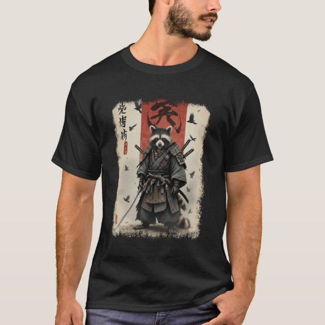Anime for Men, Samurai Raccoon Graphic, Japanese W T Shirt (Framsida)