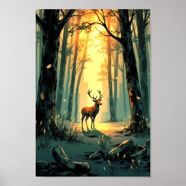 Anime Forest Deer Spirit Wall Art Poster (Framsidan)