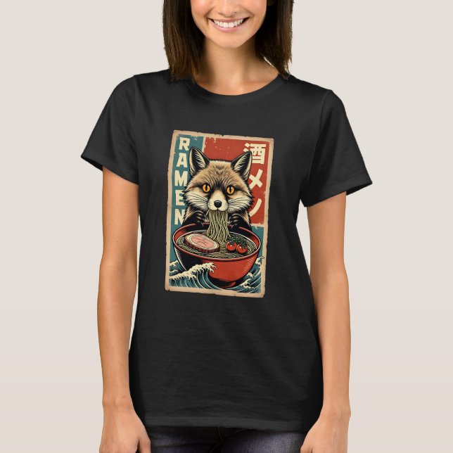 Anime Fox Eating Ramen Japanese Cute & Funny Kawai T Shirt (Framsida)
