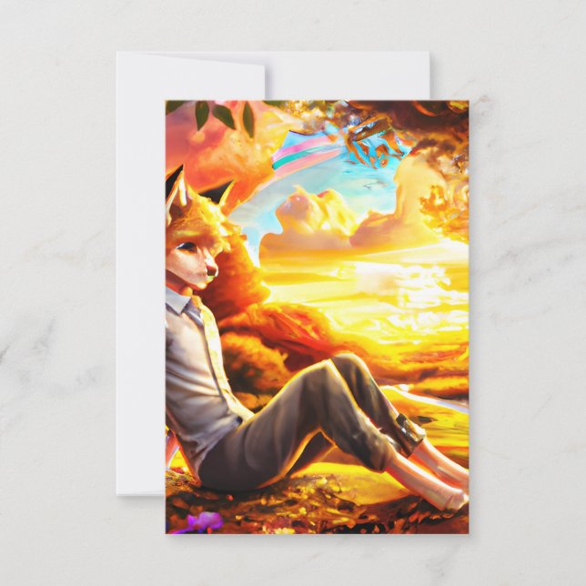 Anime Fox Male i liggande vid Sunset Tack Kort (Framsida)
