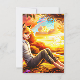Anime Fox Male i liggande vid Sunset Tack Kort