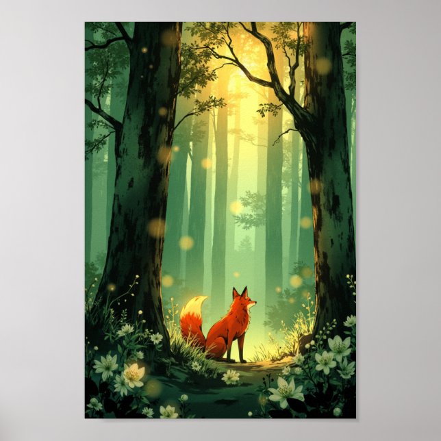 Anime Fox Spirit Forest Wall Art Poster (Framsidan)
