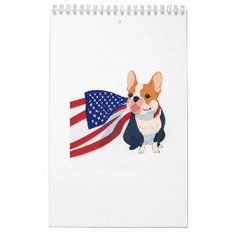 Anime Fransk Bulldog med USA flagga Kalender
