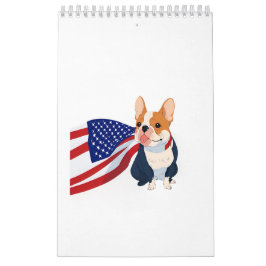 Anime Fransk Bulldog med USA flagga Kalender