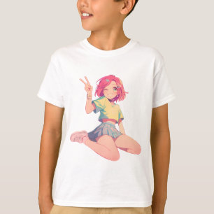 Anime Fredstecken – Söt rosa hår Anime Flickan Bar T Shirt