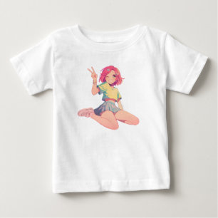 Anime Fredstecken – Söt rosa hår Anime Flickan Bar T Shirt