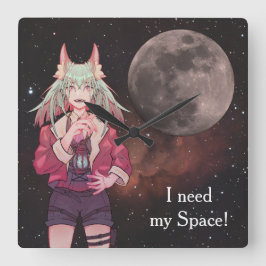 Anime, full moon, Nebula  Fyrkantig Klocka