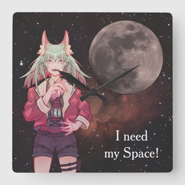 Anime, full moon, Nebula  Fyrkantig Klocka (Framsida)