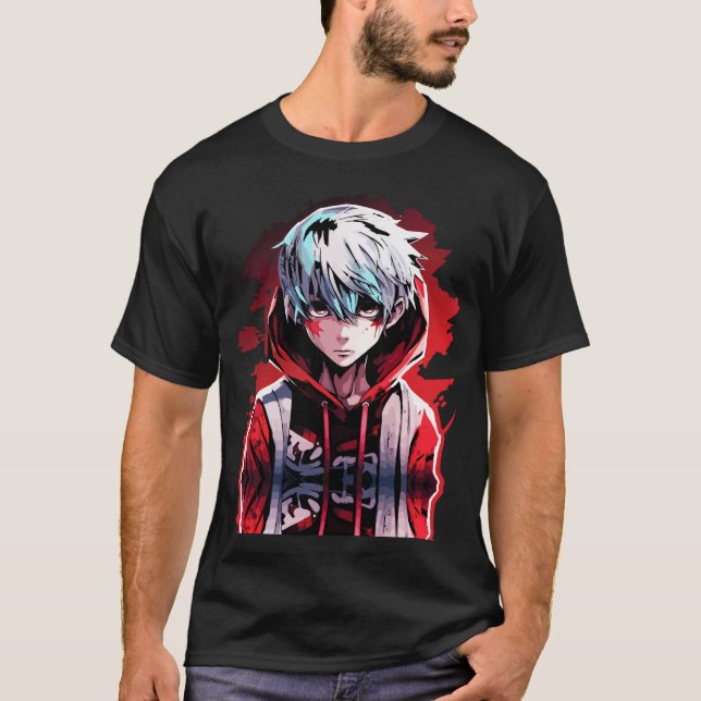Anime Fury: Ilsken ung man-design T Shirt (Framsida)