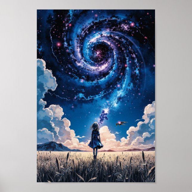 Anime Galaxy Night Field Wall Art Poster (Framsidan)