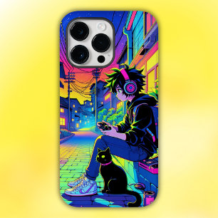 Anime Gamer med svart katt  