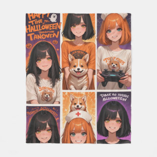 Anime Gamer Tjej Halloween Affisch Fleecefilt