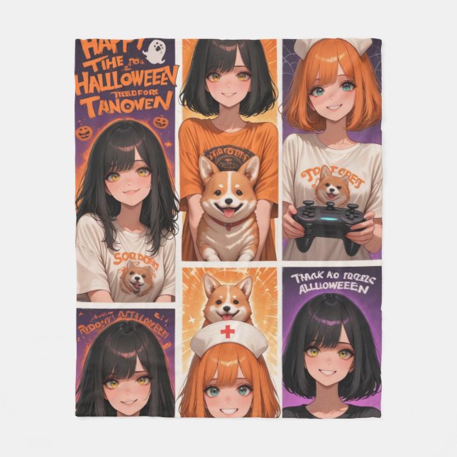Anime Gamer Tjej Halloween Affisch  Fleecefilt (Framsidan)