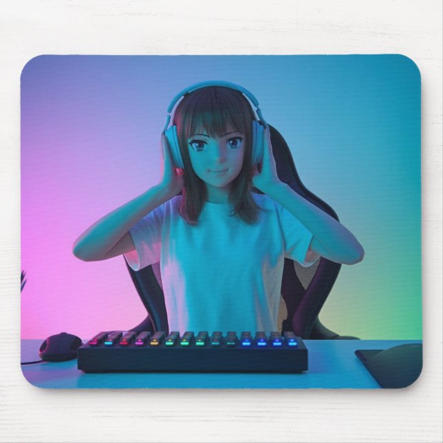 Anime Gamer Tjej Setup Musmattor (Framsidan)