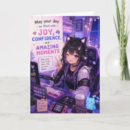 Anime Gamer Tjej Välkomstkort | Kawaii Streamer Kort