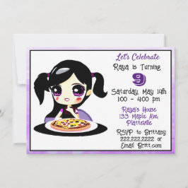 Anime Gaming Girl Birthday Pizza Party Inbjudningar