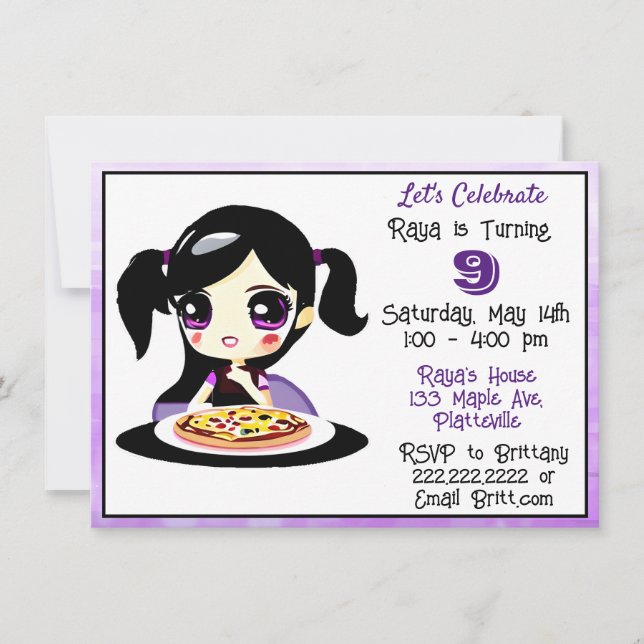 Anime Gaming Girl Birthday Pizza Party Inbjudningar (Framsida)