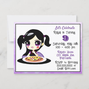 Anime Gaming Girl Birthday Pizza Party Vykort