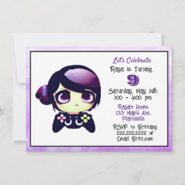 Anime Gaming Girl Lila and Black Barn Birthday Inbjudningar