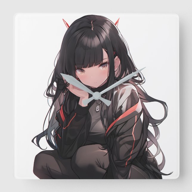 Anime girl #2 fyrkantig klocka (Framsida)