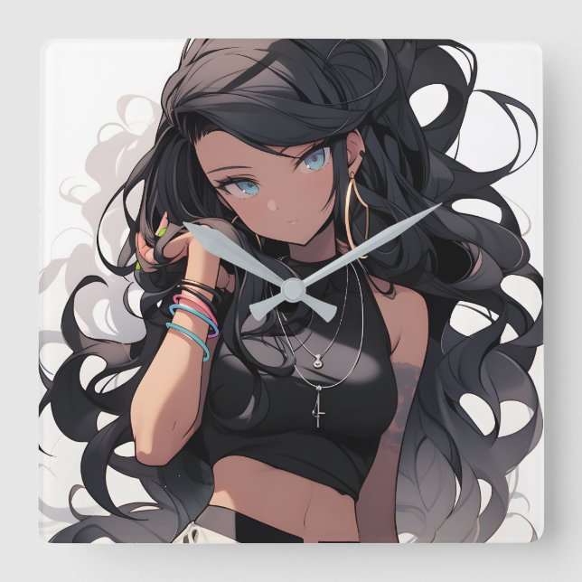 Anime girl #3 fyrkantig klocka (Framsida)