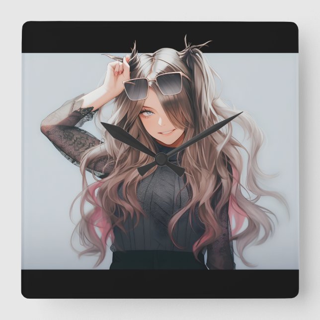 Anime girl #4 fyrkantig klocka (Framsida)