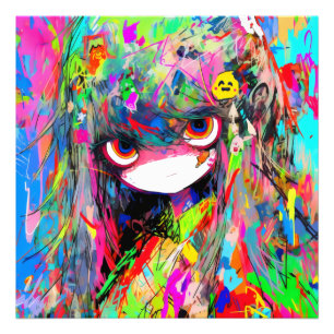 Anime Girl Abstrakt Colorful Fototryck
