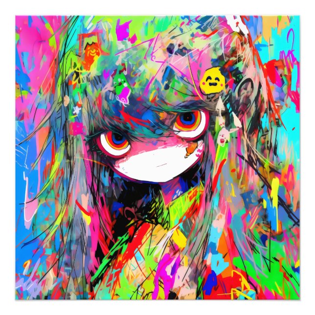 Anime Girl Abstrakt Colorful Fototryck (Framsidan)
