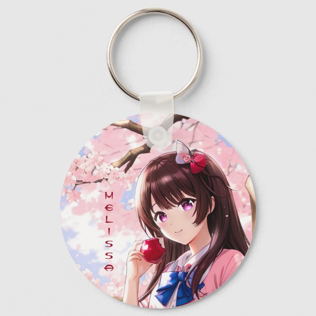 Anime Girl Add Namn Nyckelring (Framsida)