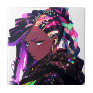 Anime Girl African American Art Kakelplatta