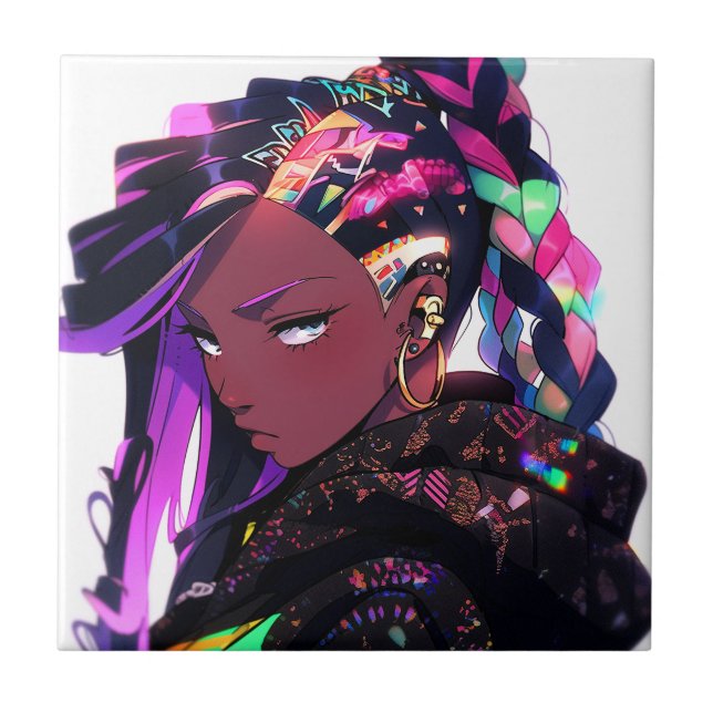 Anime Girl African American Art Kakelplatta (Framsidan)