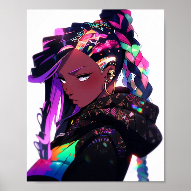 Anime Girl African American Art Poster (Framsidan)