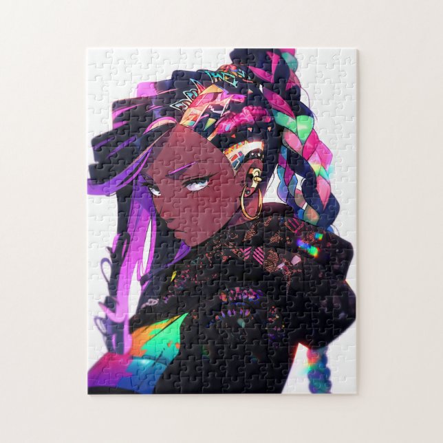 Anime Girl African American Art Pussel (Vertikal)