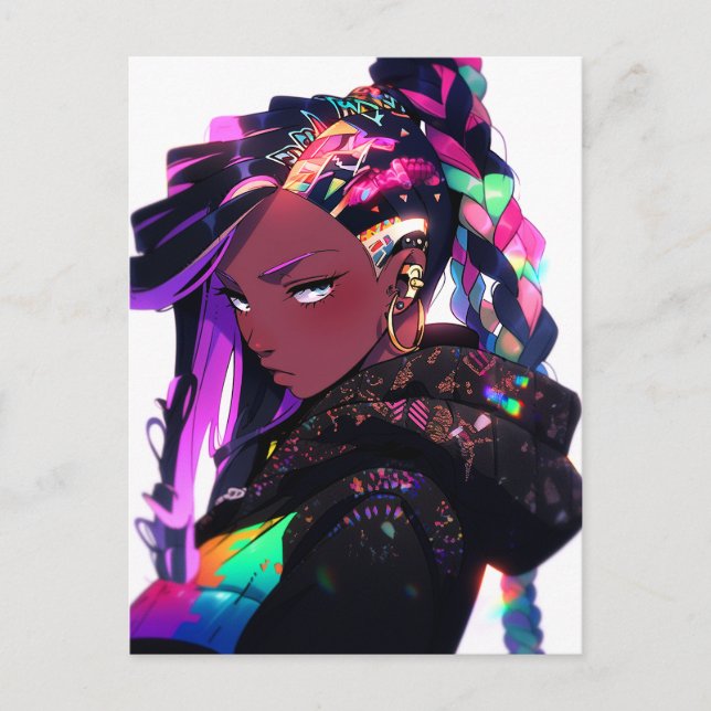 Anime Girl African American Art Vykort (Framsida)