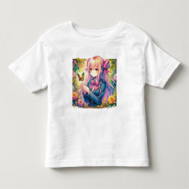 Anime Girl and Butterfly Watercolor T Shirt