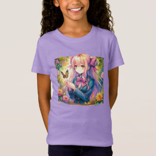 Anime Girl and Butterfly Watercolor T Shirt