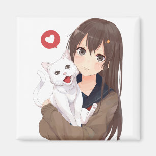 Anime Girl and her Cat Magnet