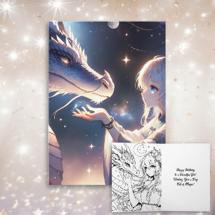 Anime Girl and Her Dragon Mystical Birthday Kort