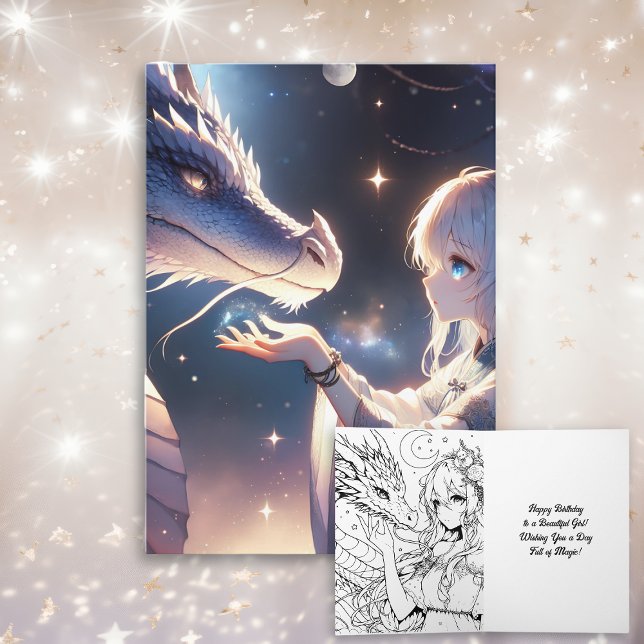 Anime Girl and Her Dragon Mystical Birthday Kort (Skapare uppladdad)