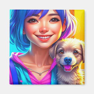 Anime Girl and Puppy Hund Magnet