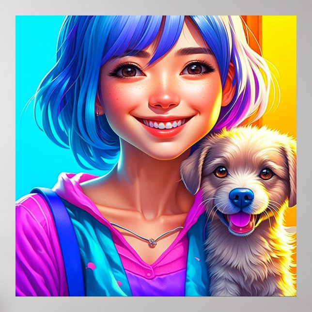Anime Girl and Puppy Hund Poster (Framsidan)