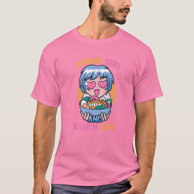 Anime Girl and Ramen Älskare - Cute Kawaii - Manga T Shirt (Framsida)