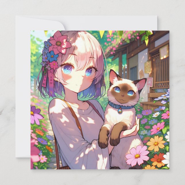Anime Girl and Siamese Cat (Framsida)