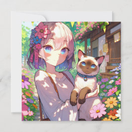 Anime Girl and Siamese Cat