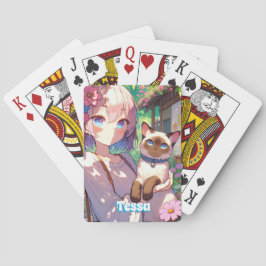 Anime Girl and Siamese Cat Casinokort